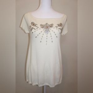 Etincelle Couture White Embellished Top, Size T2, US 4/6, New, Smoke free home